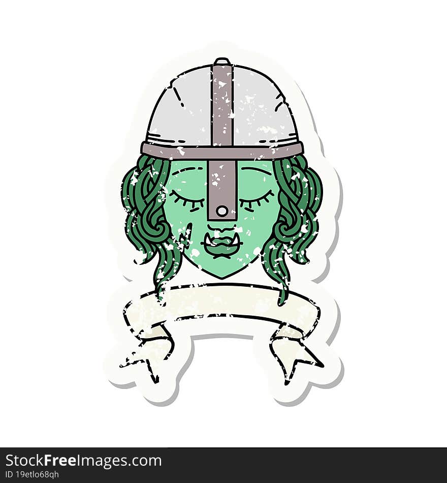 Retro Tattoo Style orc fighter character face with banner. Retro Tattoo Style orc fighter character face with banner