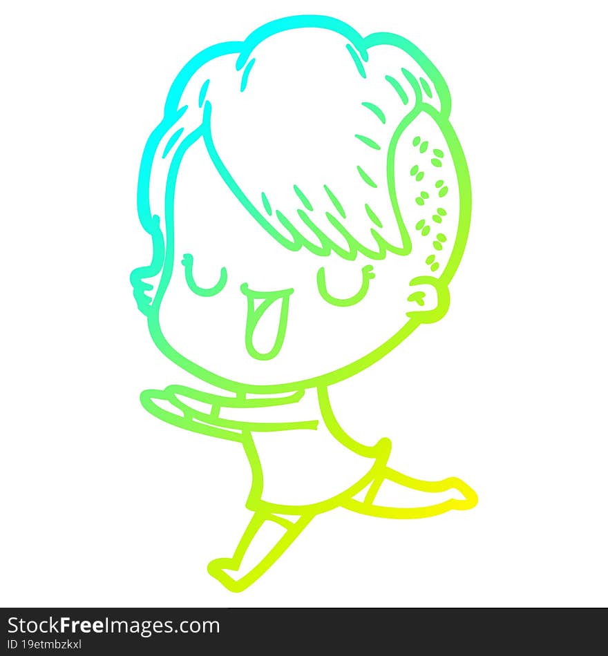 Cold Gradient Line Drawing Cute Cartoon Girl With Hipster Haircut