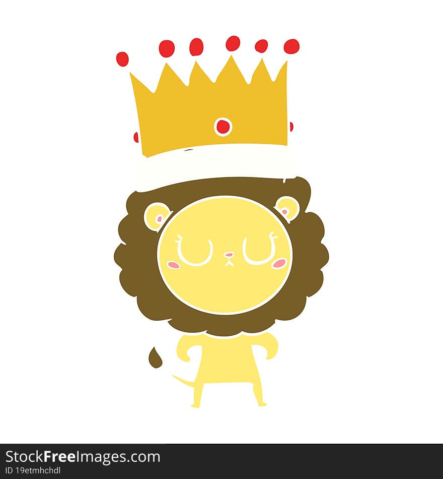 flat color style cartoon lion with crown