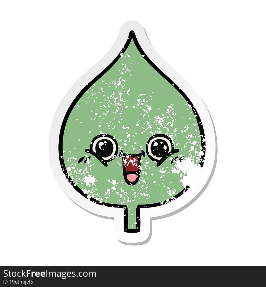 distressed sticker of a cute cartoon expressional leaf