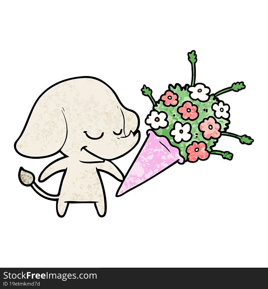 cartoon smiling elephant with flowers. cartoon smiling elephant with flowers