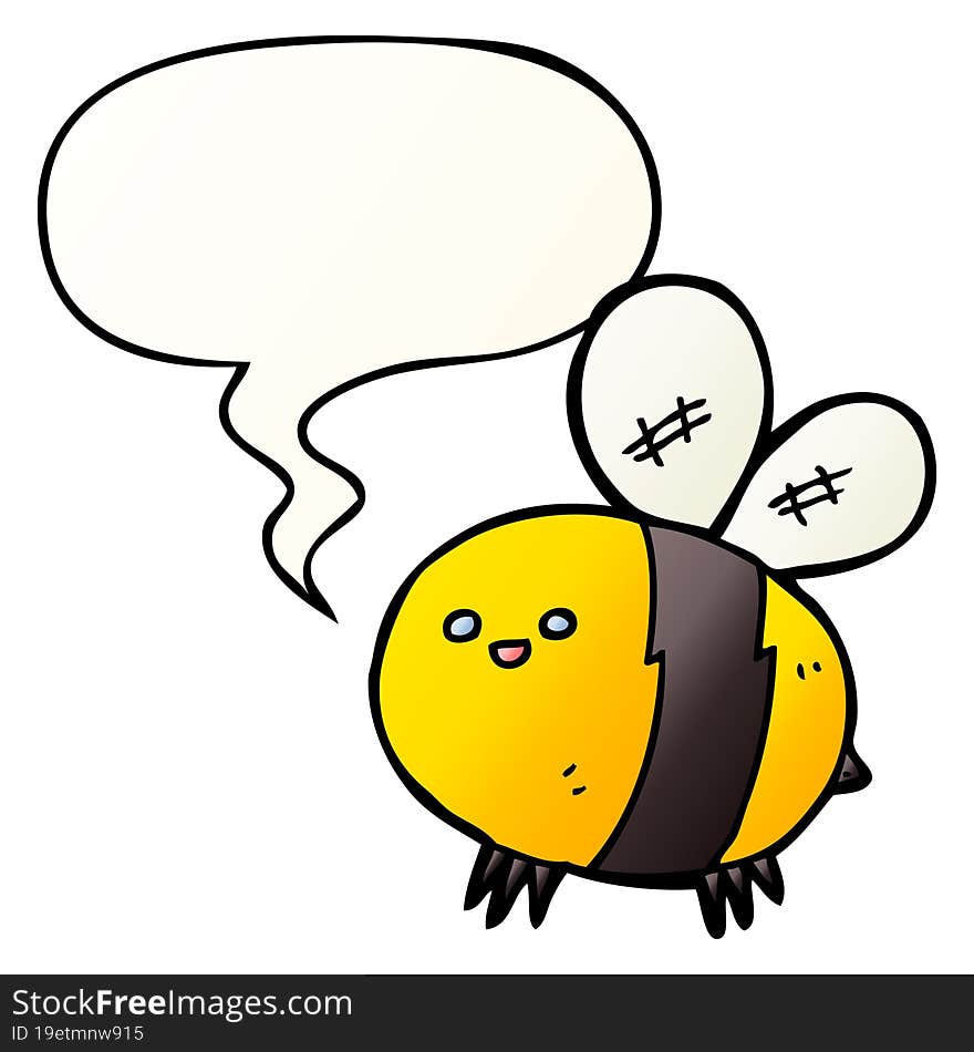 cartoon bee and speech bubble in smooth gradient style