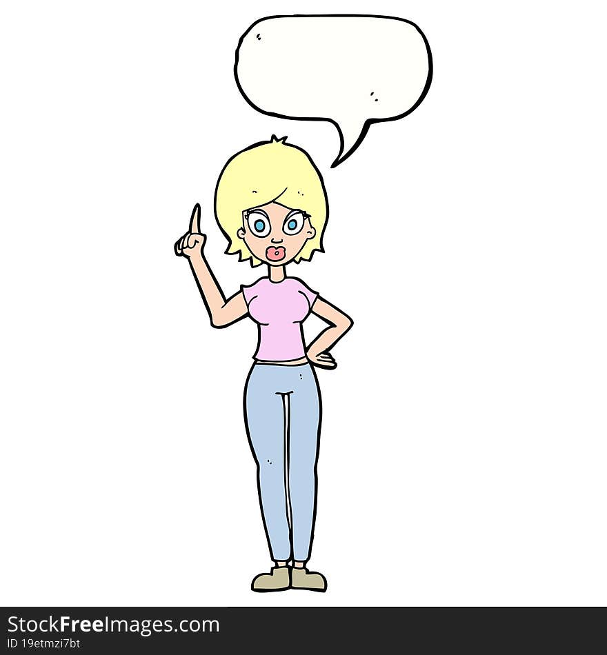 cartoon woman explaining her point with speech bubble