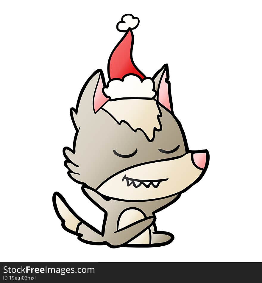 friendly gradient cartoon of a wolf sitting wearing santa hat