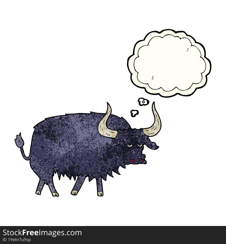 Cartoon Annoyed Hairy Ox With Thought Bubble