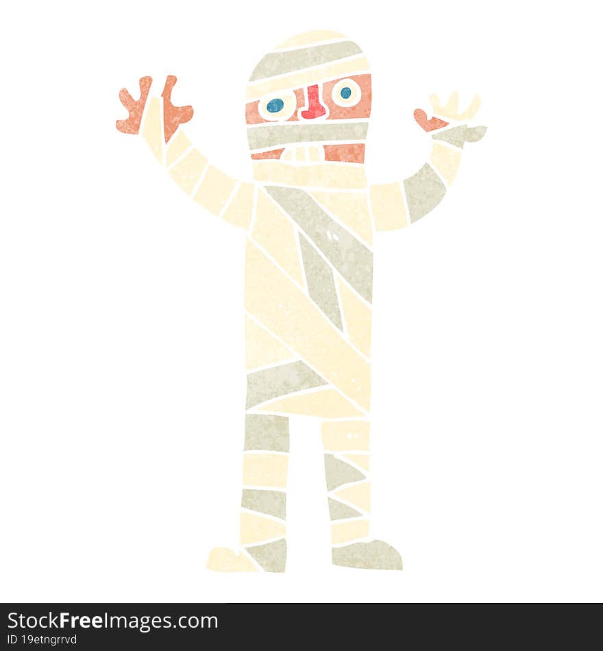 retro cartoon bandaged mummy