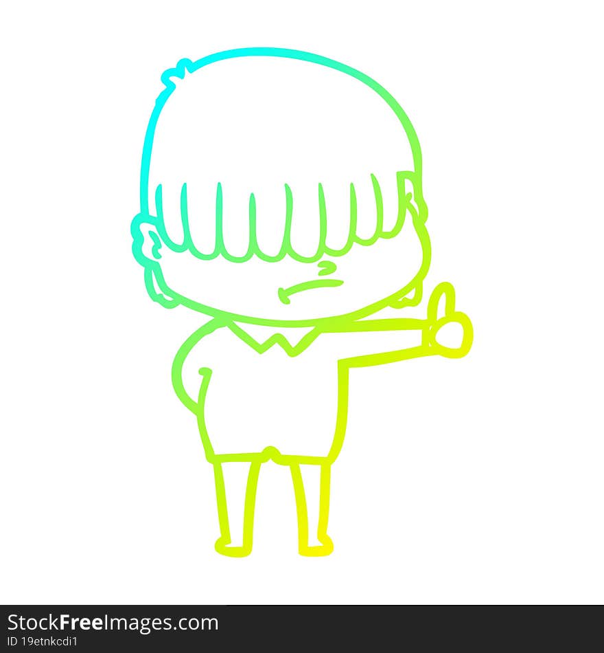 cold gradient line drawing of a cartoon boy with untidy hair