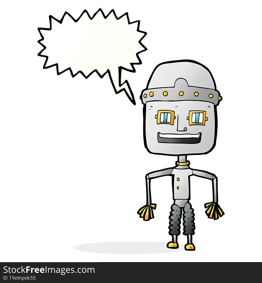 Funny Cartoon Robot With Speech Bubble