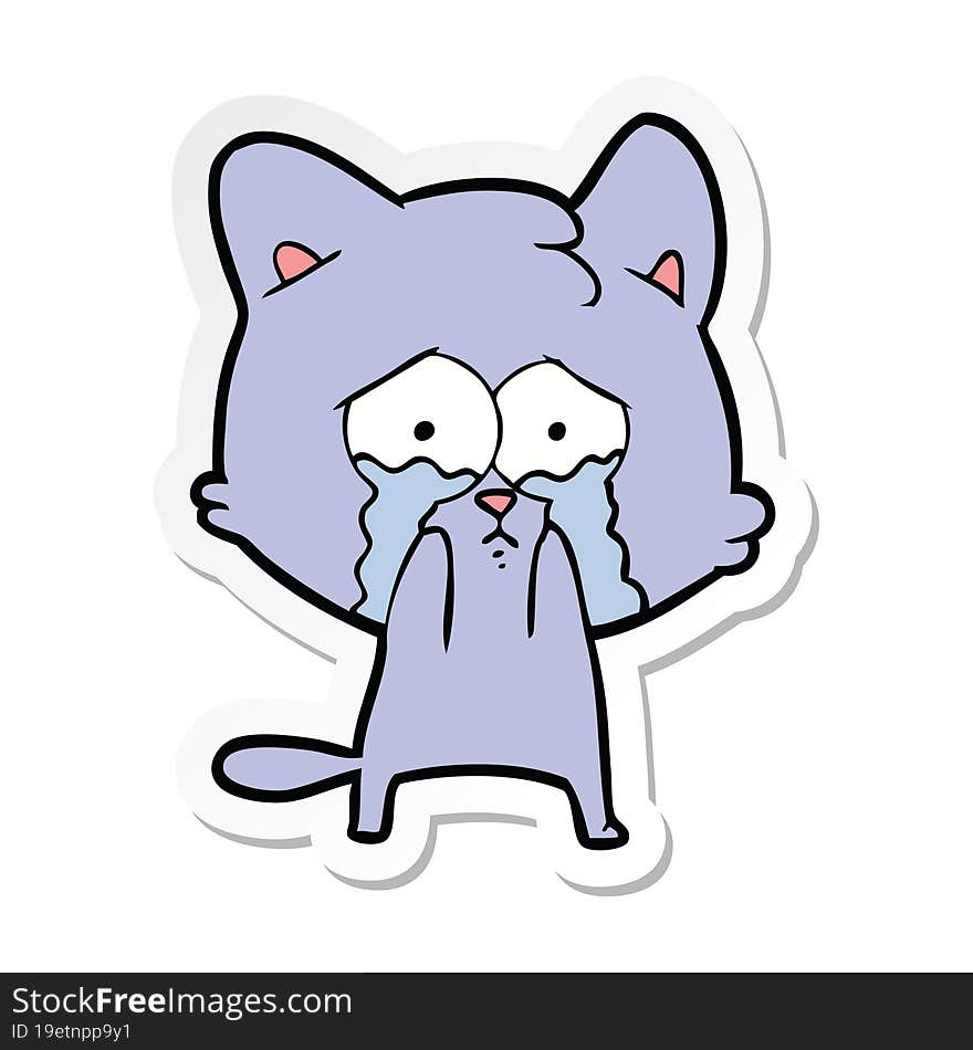 sticker of a cartoon crying cat