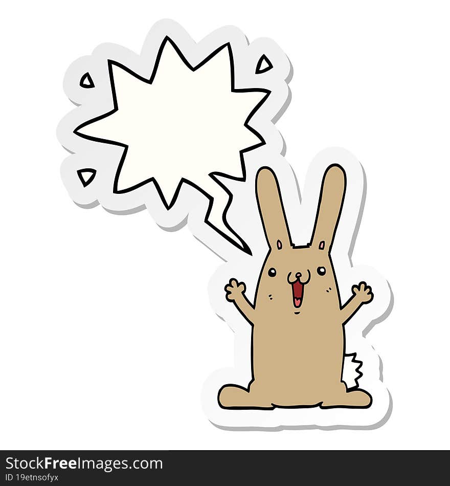 cartoon rabbit with speech bubble sticker. cartoon rabbit with speech bubble sticker