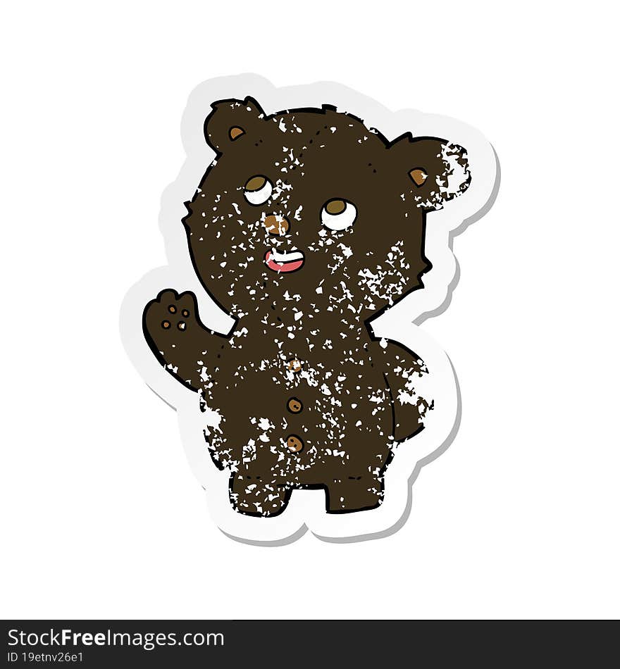 retro distressed sticker of a cartoon cute black bear cub