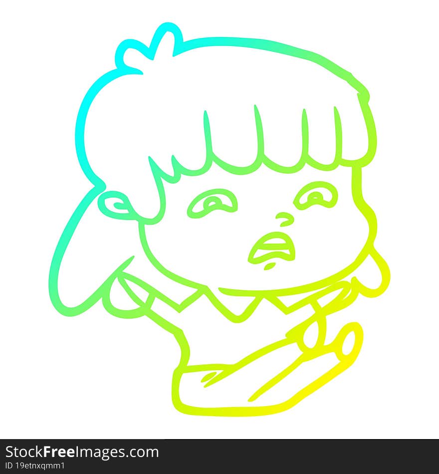 cold gradient line drawing cartoon worried woman