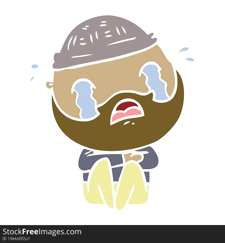 flat color style cartoon bearded man crying