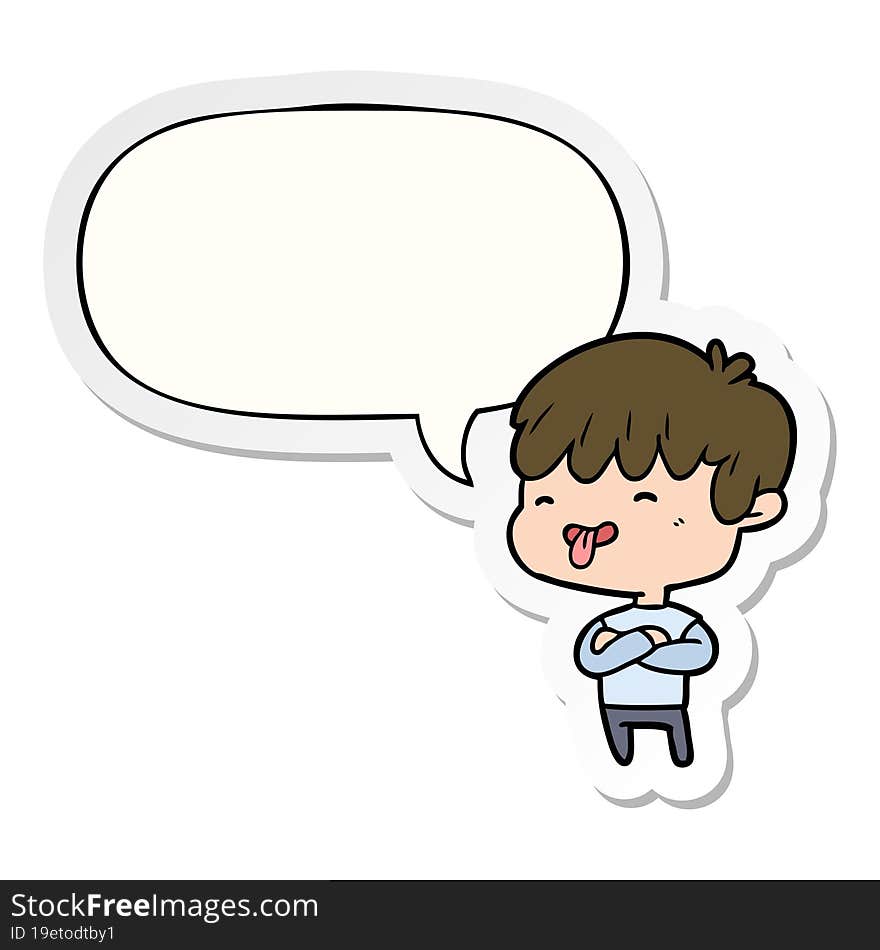 cartoon boy sticking out tongue and speech bubble sticker