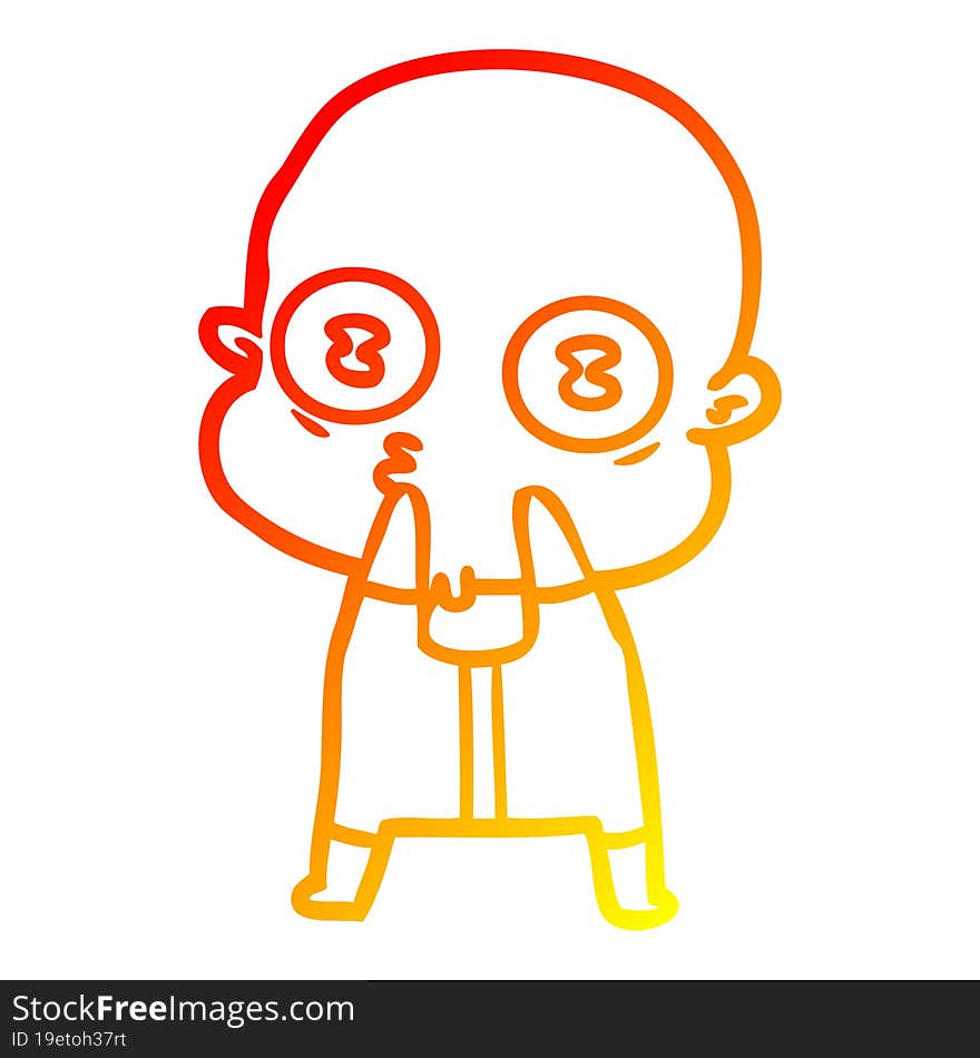 warm gradient line drawing cartoon weird bald spaceman