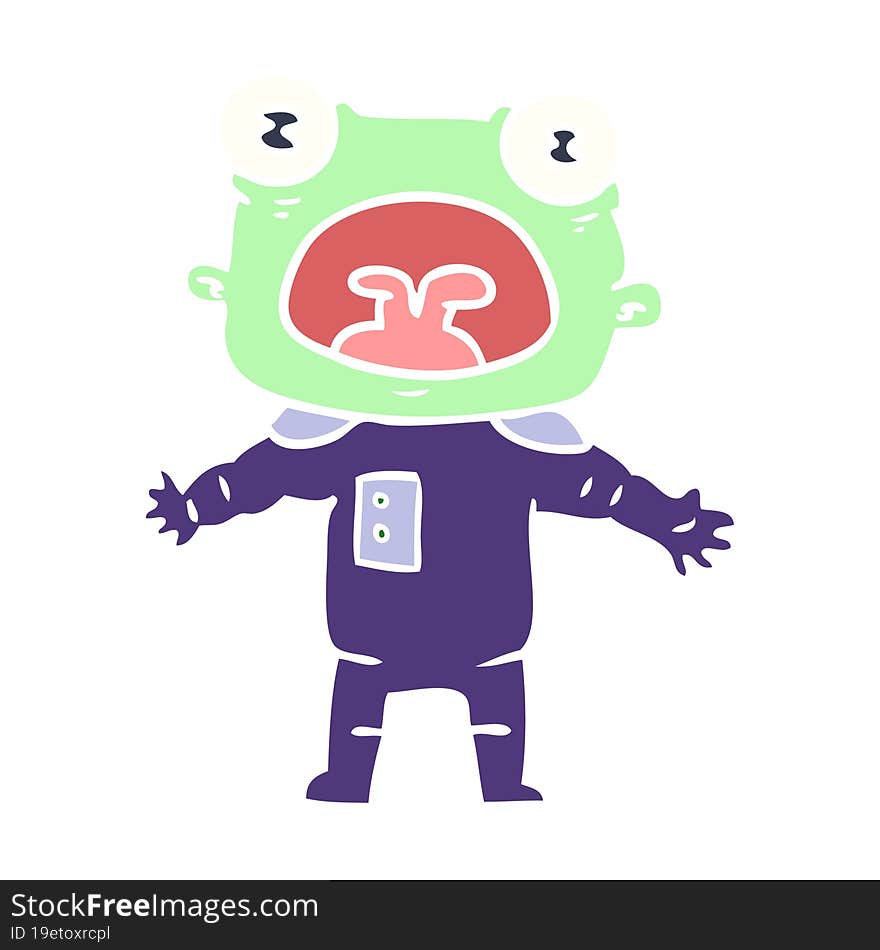 Flat Color Style Cartoon Weird Alien Communicating