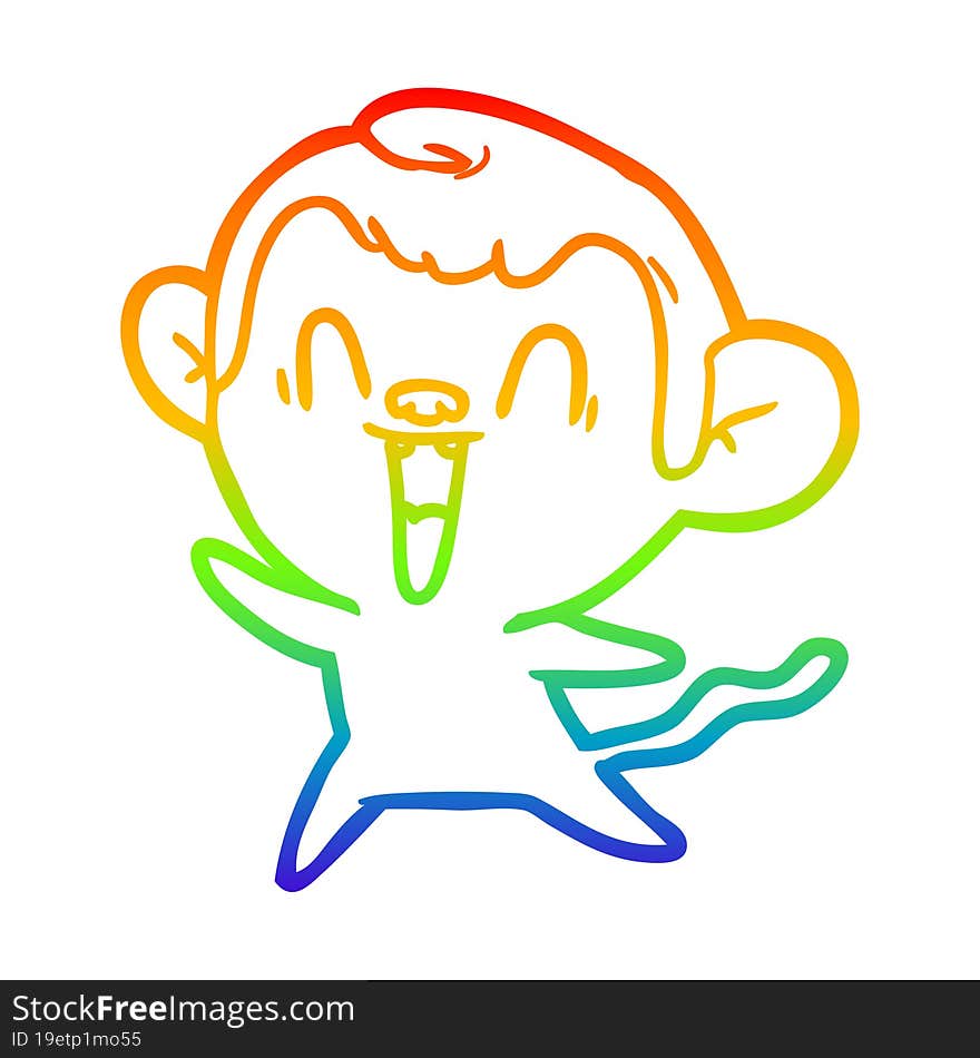 rainbow gradient line drawing of a cartoon laughing monkey