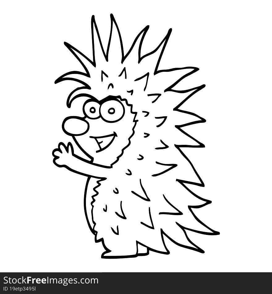 line drawing cartoon spiky hedgehog