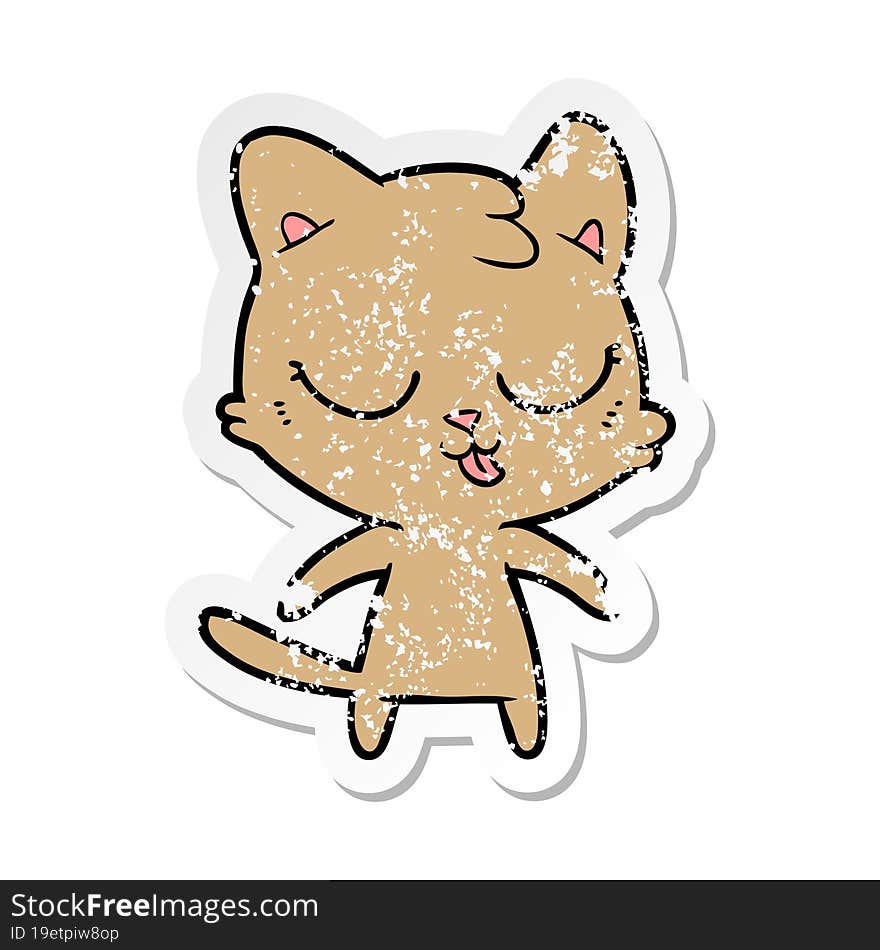 distressed sticker of a cute cartoon cat