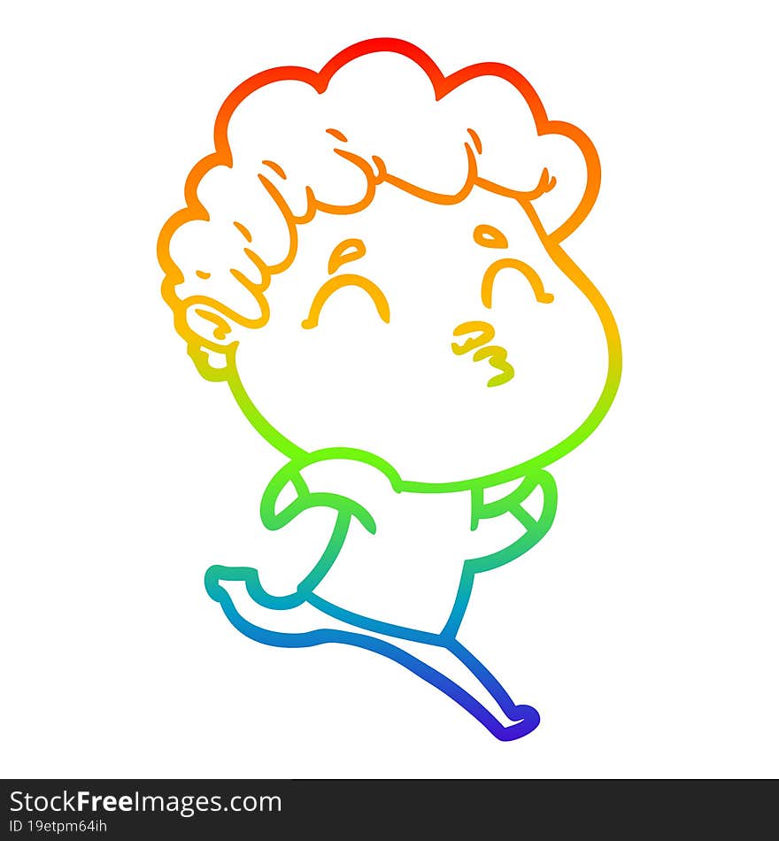 Rainbow Gradient Line Drawing Cartoon Man Pouting