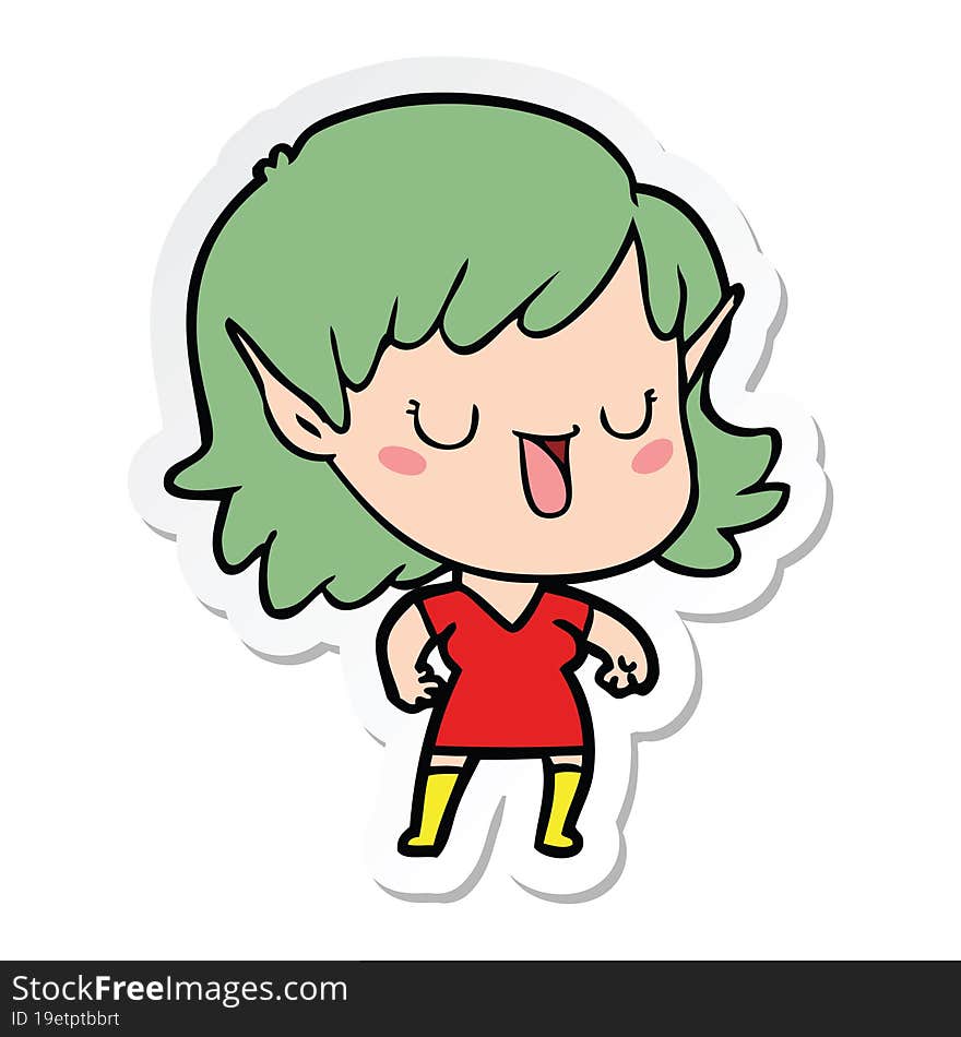 Sticker Of A Cartoon Elf Girl