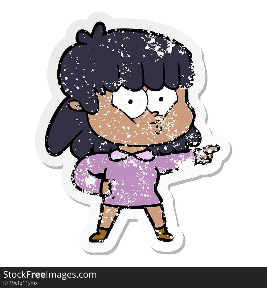 Distressed Sticker Of A Cartoon Whistling Girl