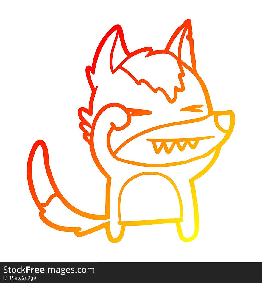 warm gradient line drawing of a tired wolf cartoon