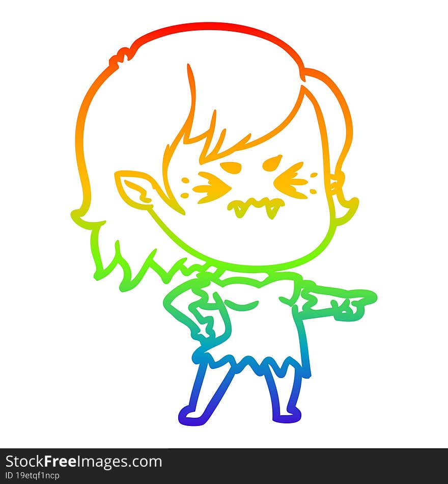 Rainbow Gradient Line Drawing Annoyed Cartoon Vampire Girl