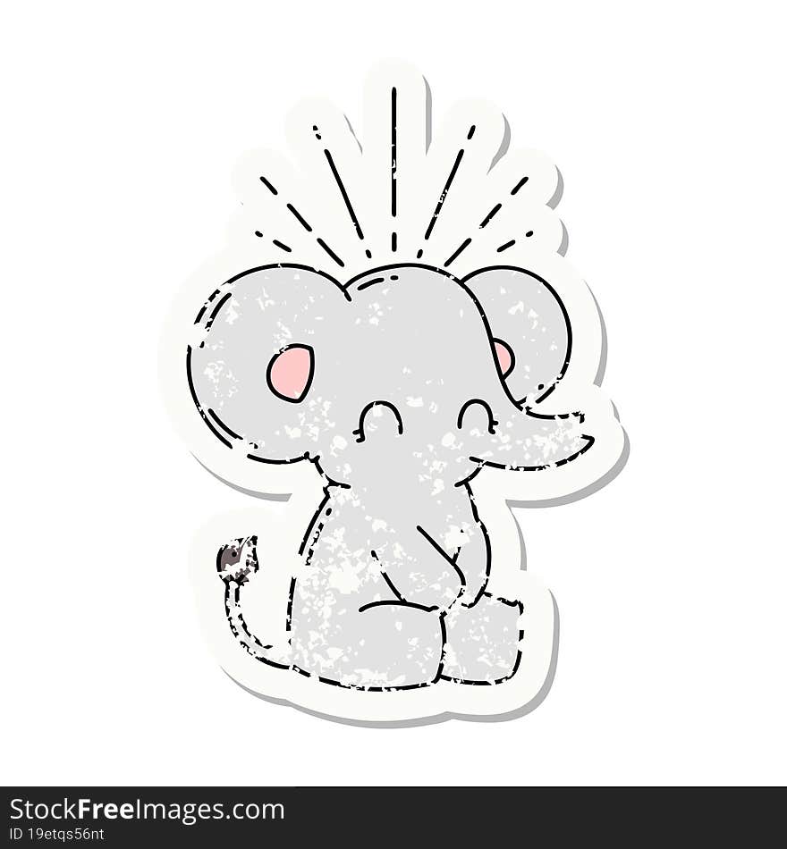 grunge sticker of tattoo style cute elephant