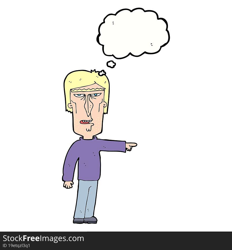 cartoon pointing man with thought bubble