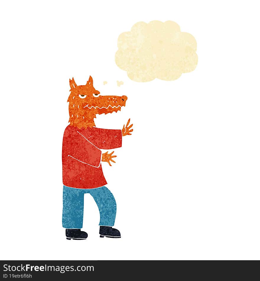 cartoon fox with thought bubble