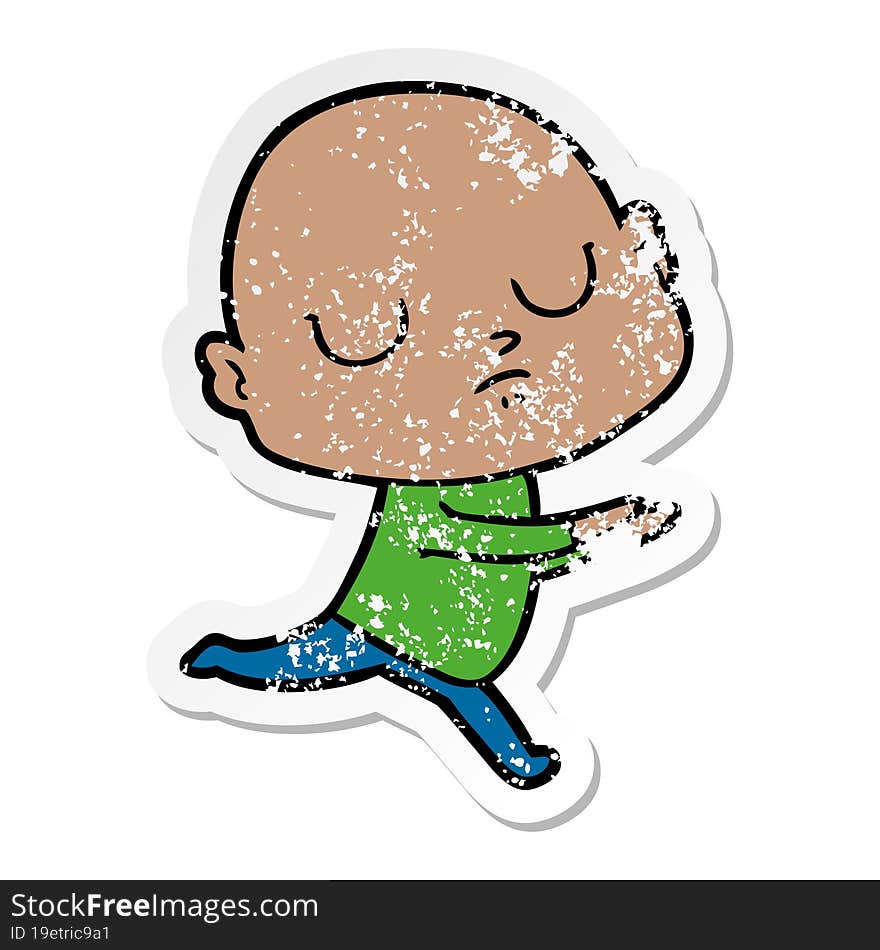 distressed sticker of a cartoon bald man