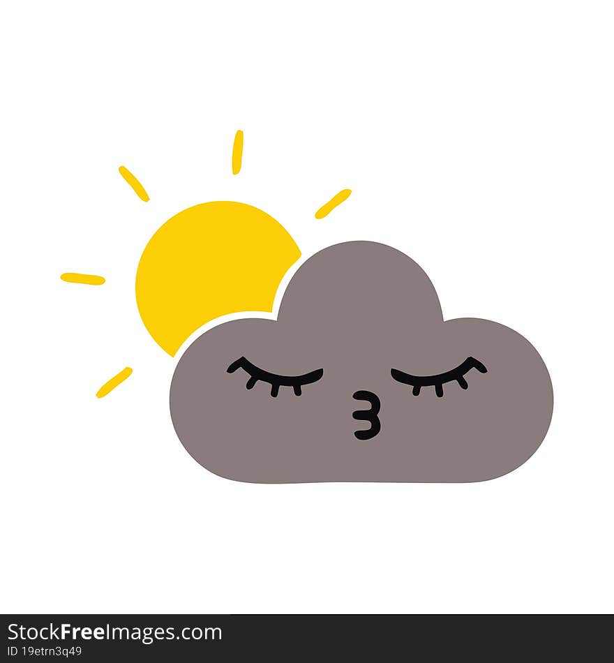 flat color retro cartoon of a storm cloud and sun