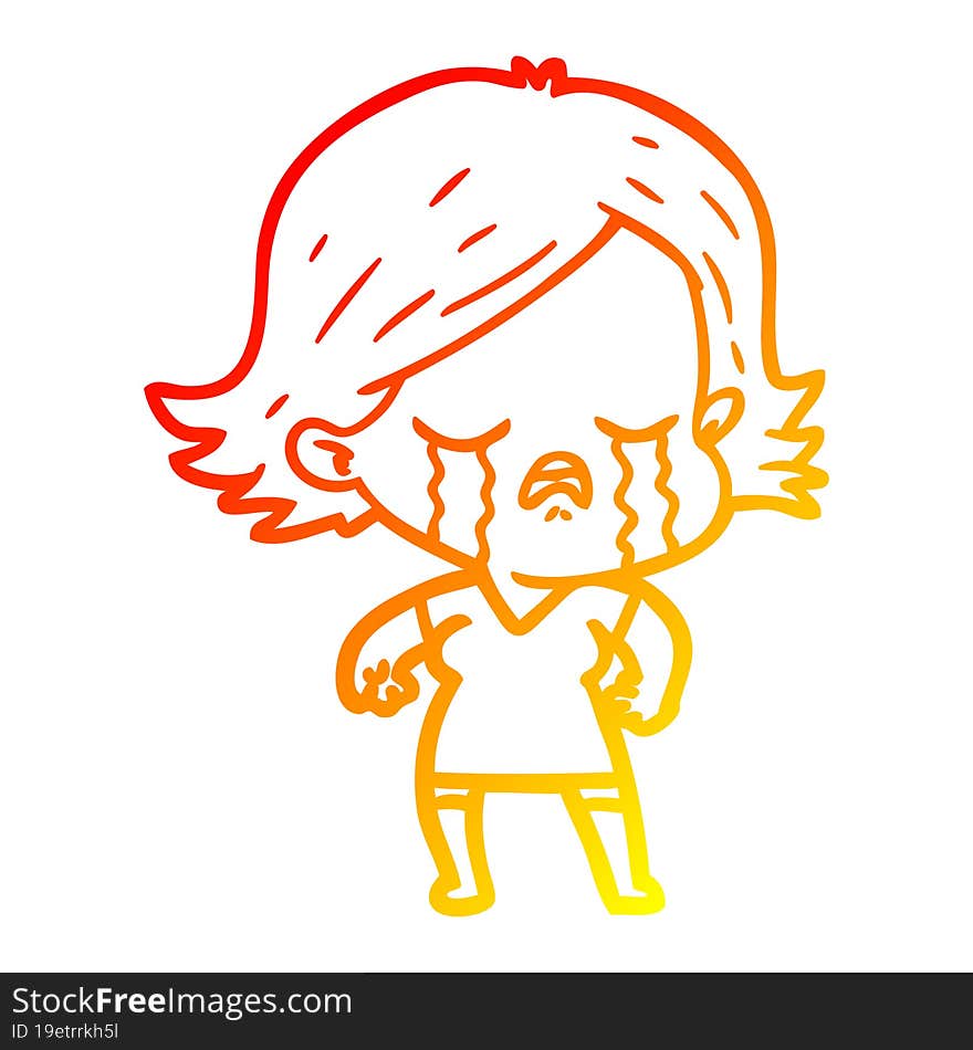 warm gradient line drawing of a cartoon girl crying