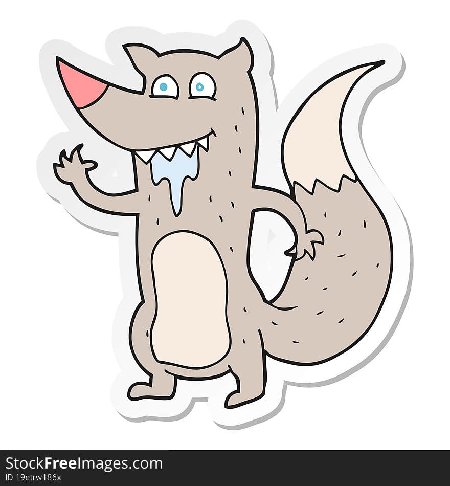 sticker of a cartoon hungry wolf