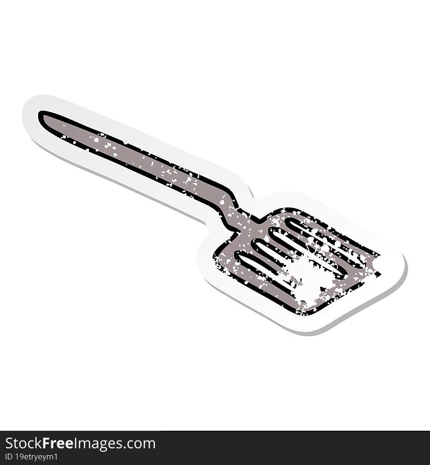 distressed sticker of a quirky hand drawn cartoon spatula