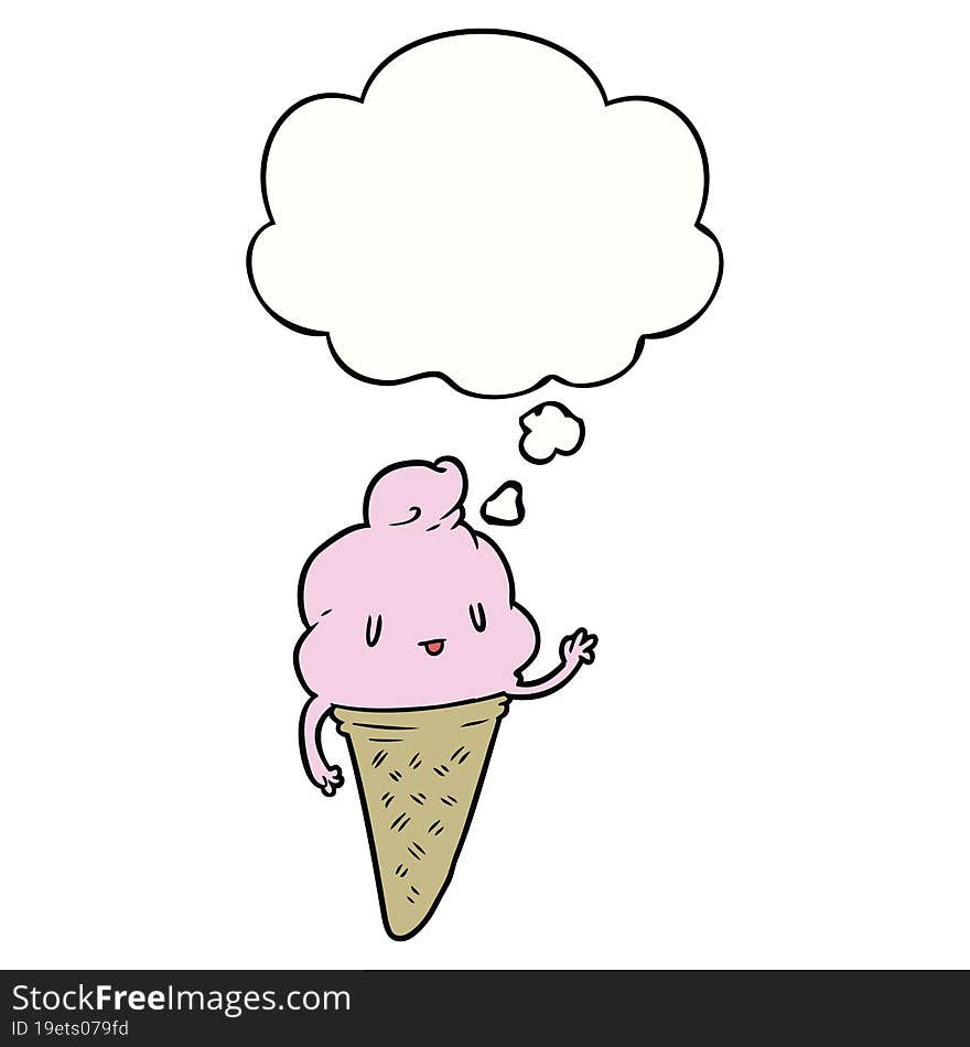 cute cartoon ice cream and thought bubble