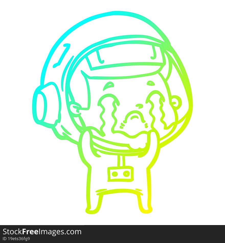 cold gradient line drawing cartoon crying astronaut