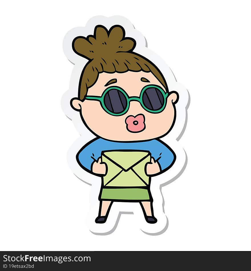 sticker of a cartoon woman wearing sunglasses