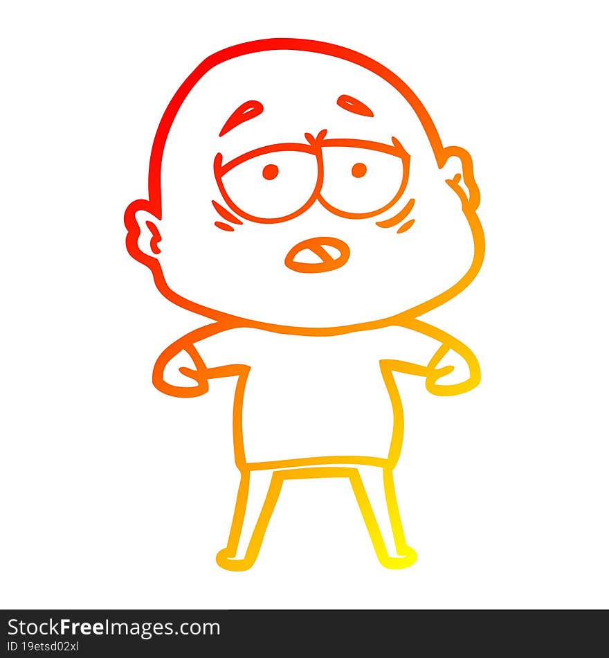 warm gradient line drawing cartoon tired bald man