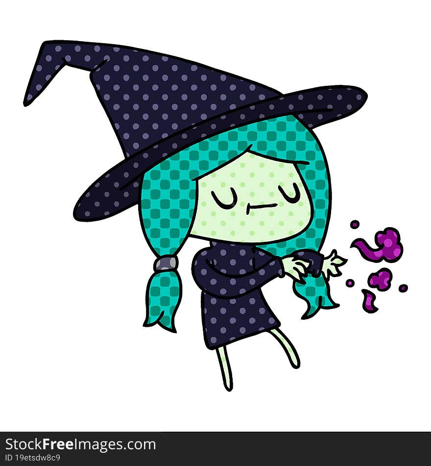 cartoon of cute kawaii witch