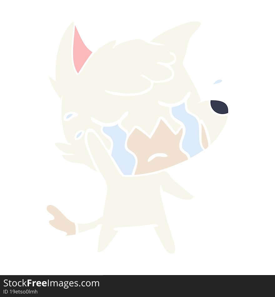 crying waving fox flat color style cartoon