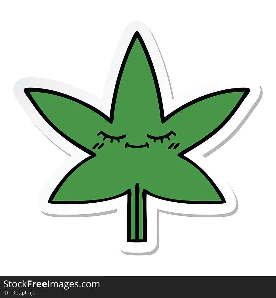 sticker of a cute cartoon marijuana leaf