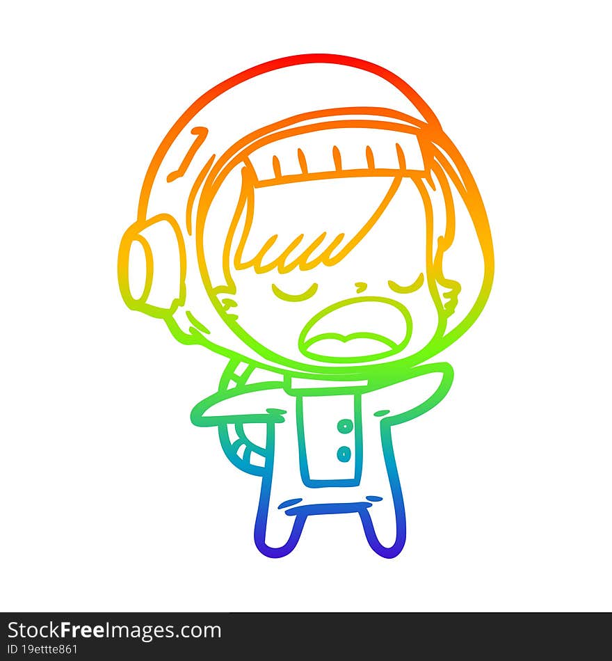 rainbow gradient line drawing cartoon talking astronaut woman