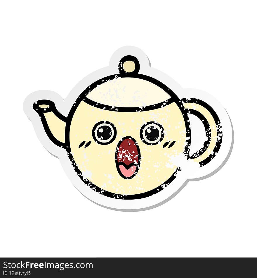 distressed sticker of a cute cartoon tea pot