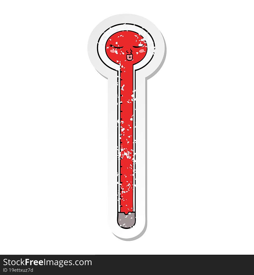 distressed sticker of a cartoon thermometer