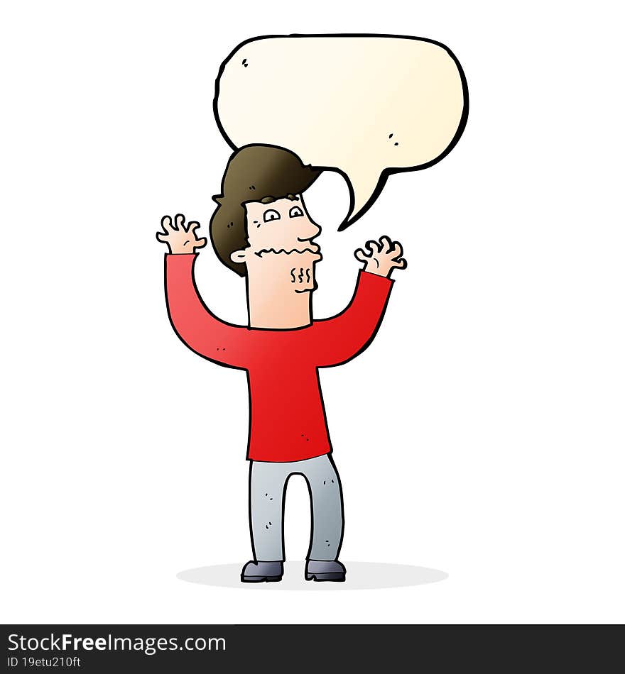 cartoon nervous man with speech bubble