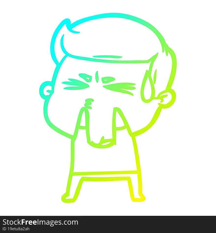 Cold Gradient Line Drawing Cartoon Man Sweating