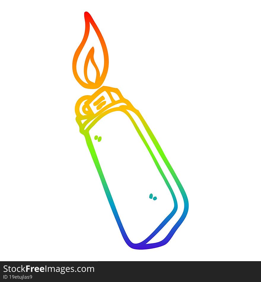 rainbow gradient line drawing of a cartoon disposable lighter