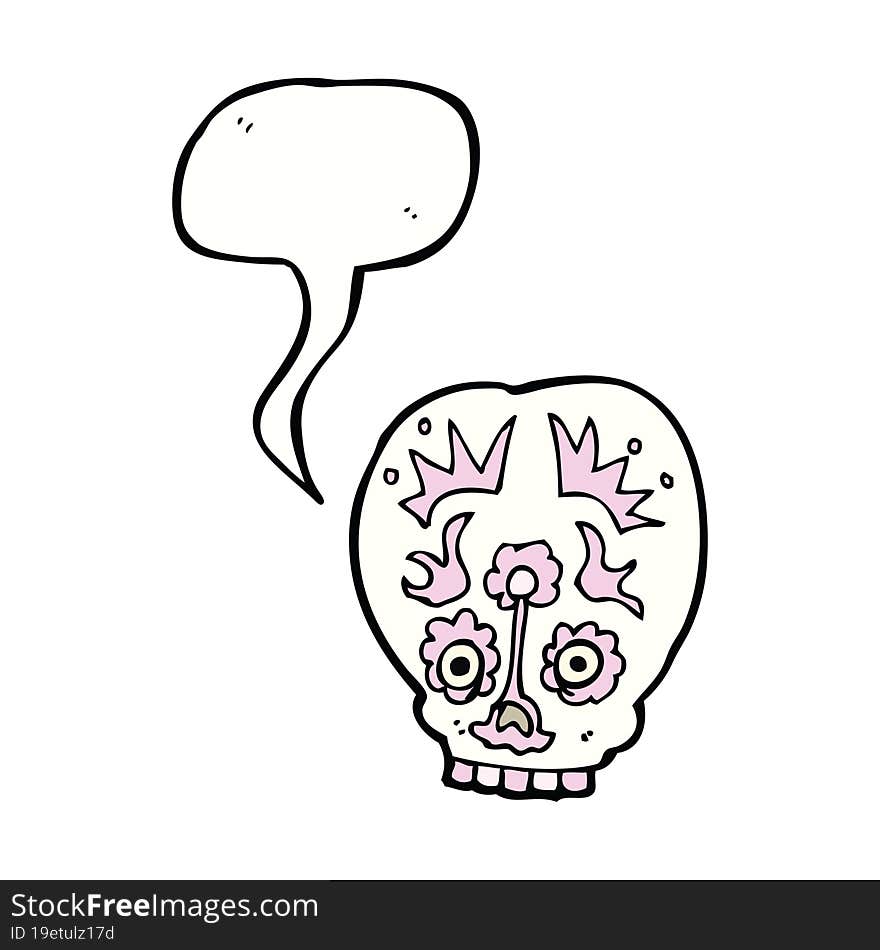 cartoon sugar skull with speech bubble